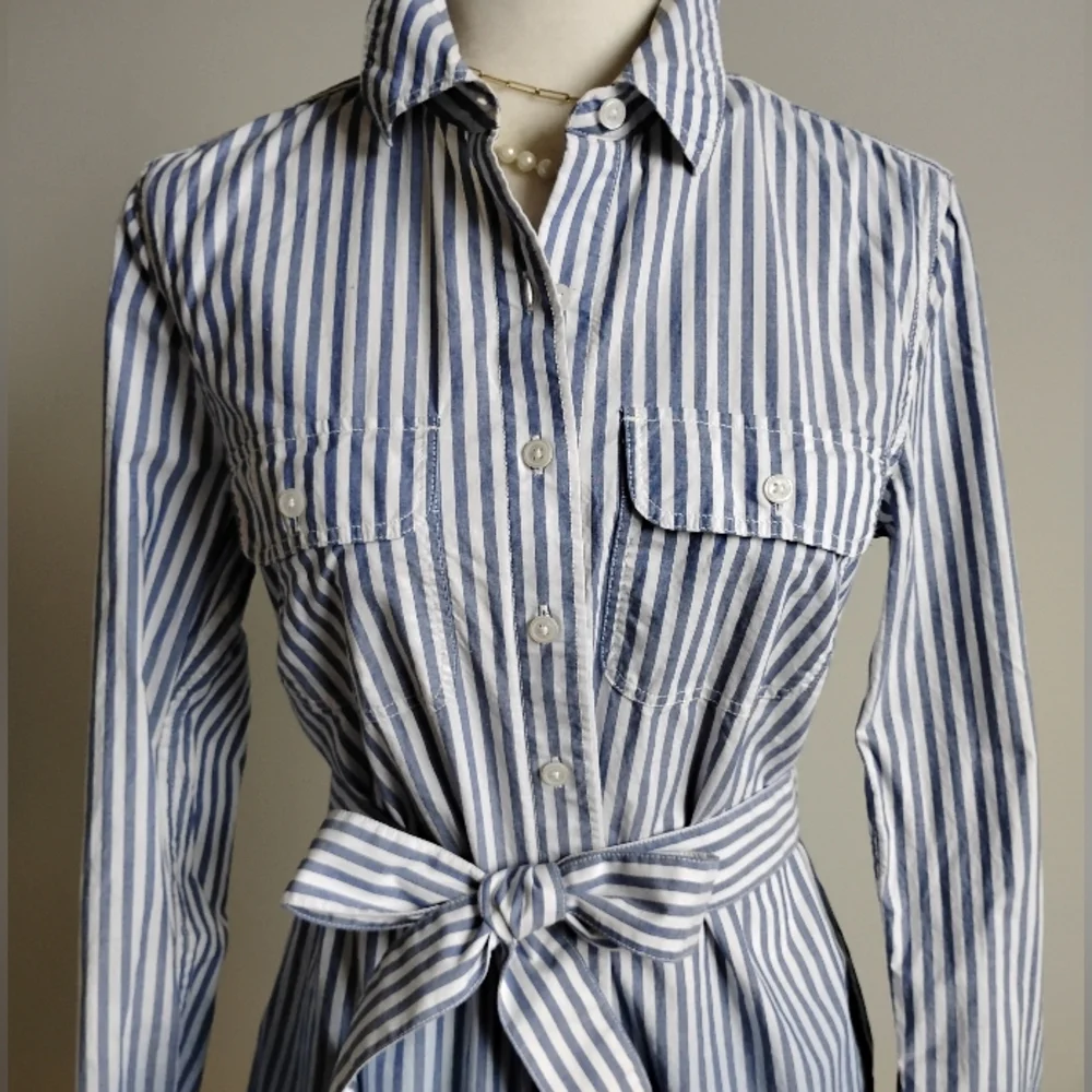 Lands' End Classic Cotton Shirt Dress Ombre Blue Stripe Preppy Size Small - Picture 5 of 17